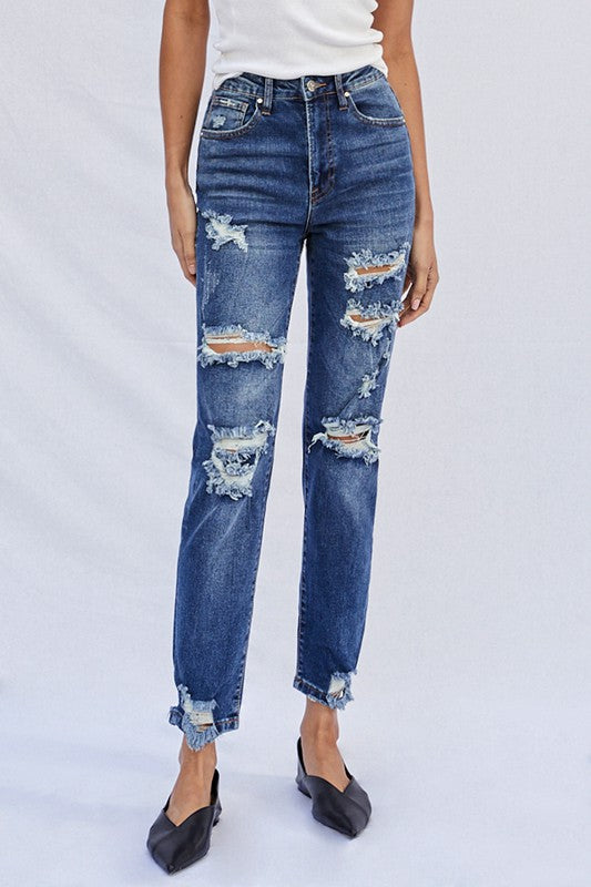 High Waist Ripped Boyfriend Jeans