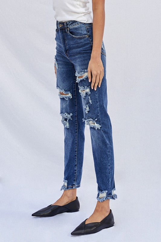 High Waist Ripped Boyfriend Jeans