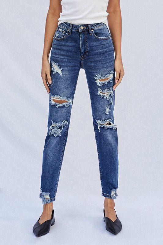 High Waist Ripped Boyfriend Jeans