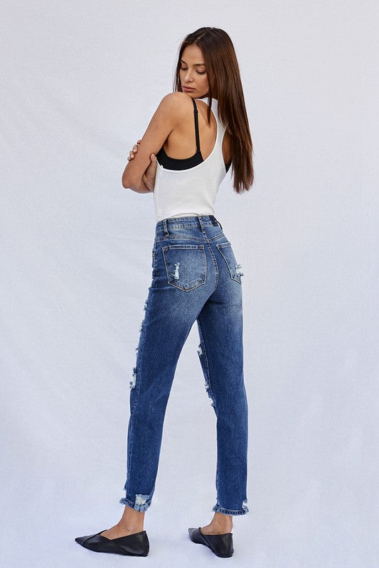 High Waist Ripped Boyfriend Jeans