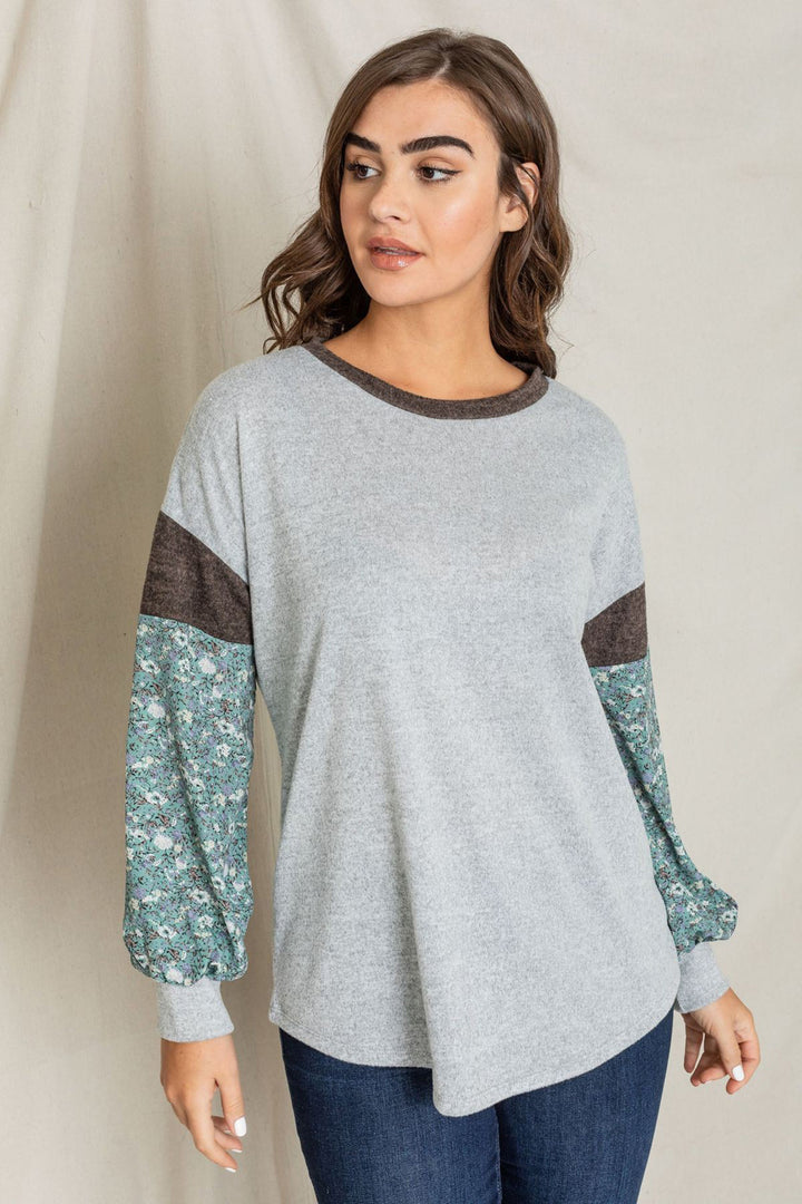 Floral Bishop Sleeve Color Block Tunic