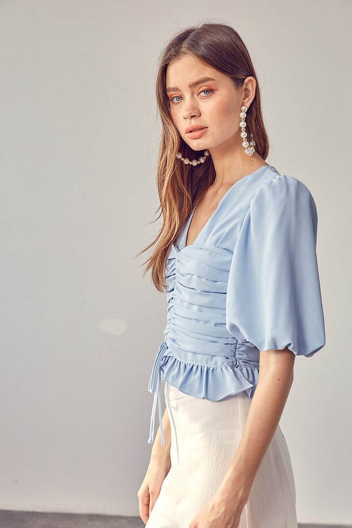 Puff Sleeve Cinched Top - Azoroh