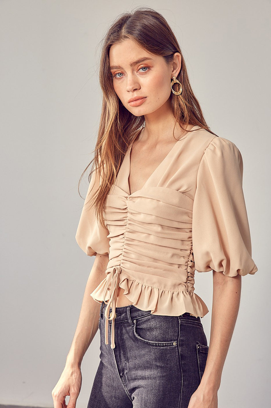 Puff Sleeve Cinched Top - Azoroh