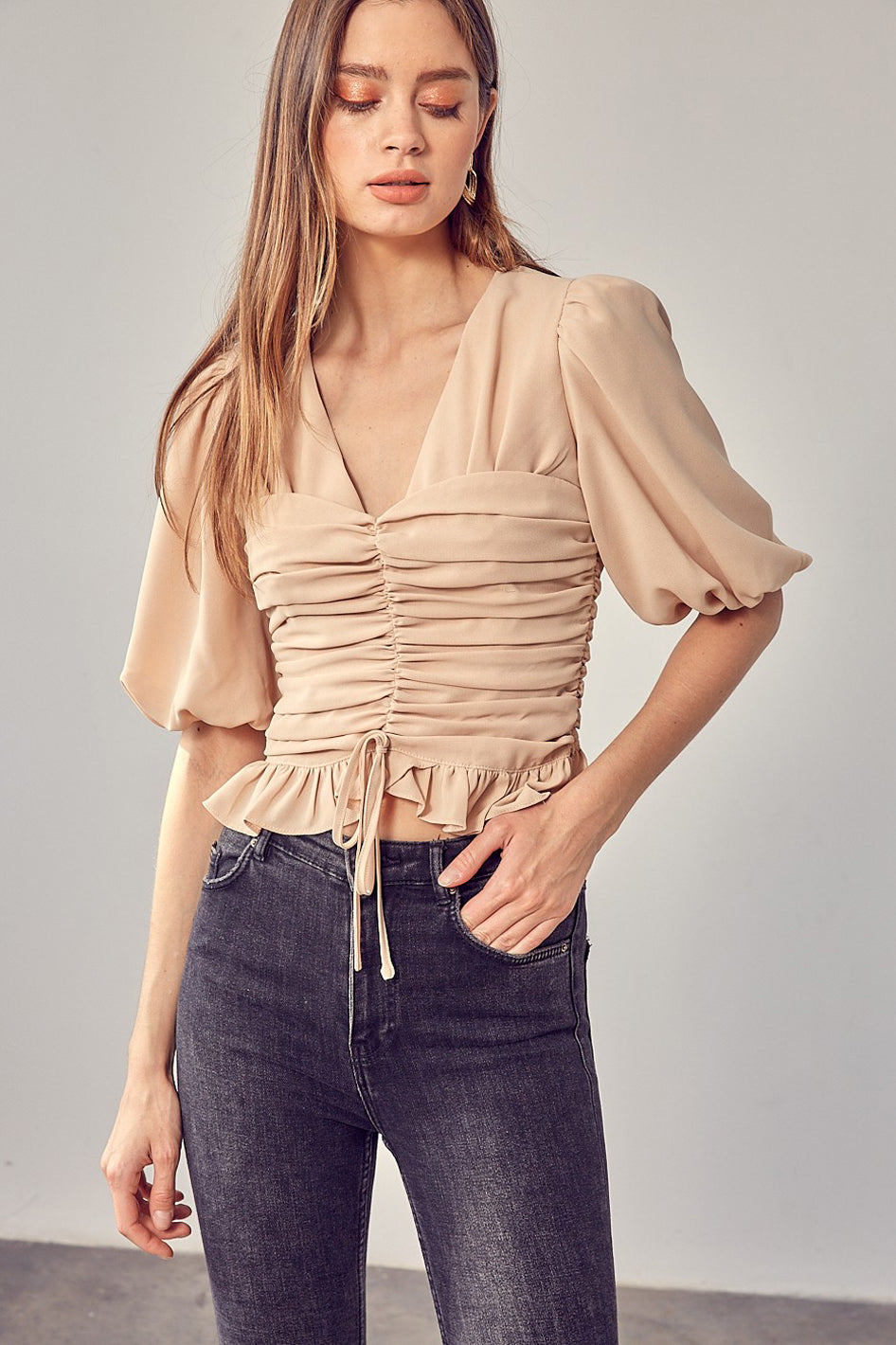 Puff Sleeve Cinched Top - Azoroh