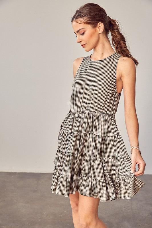 Gingham Tiered Dress - Azoroh