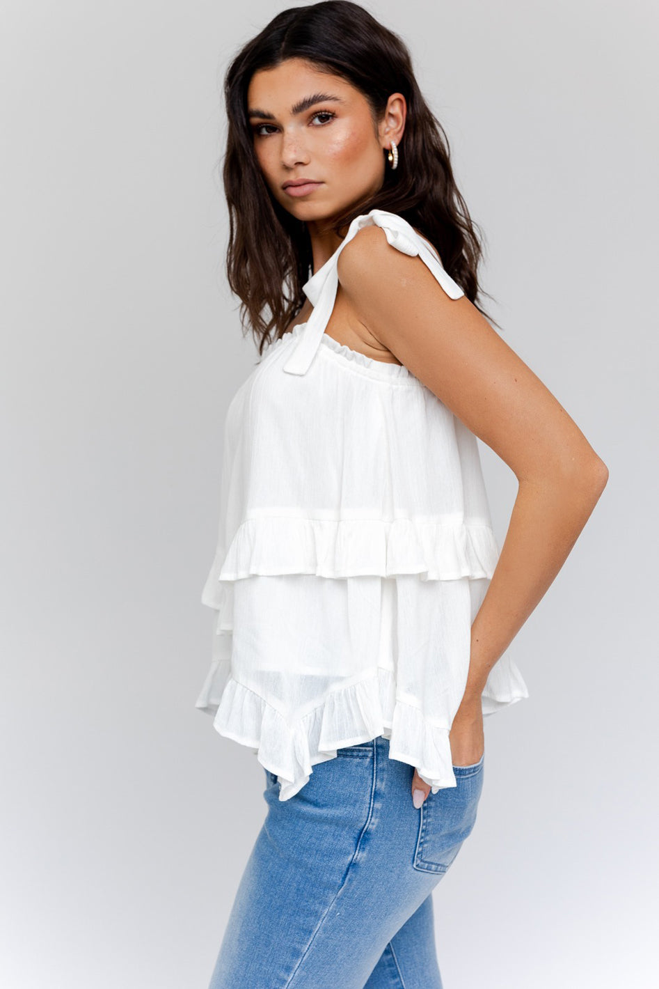 Sleeveless Asymmetrical Hem Line Tiered Top - Azoroh