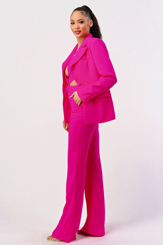 Hot pink sexy cutout two pcs suit