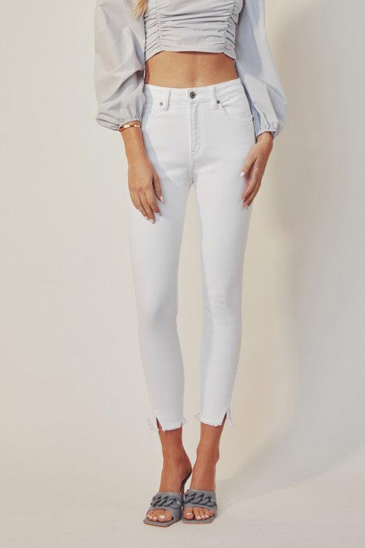 High Rise Ankle Skinny White Jeans - Azoroh