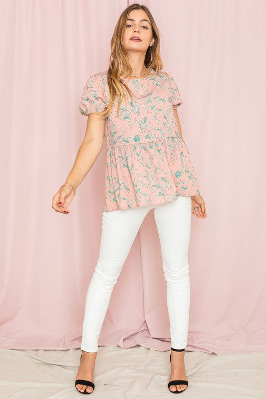 Paisley Short Puff Sleeve Tunic