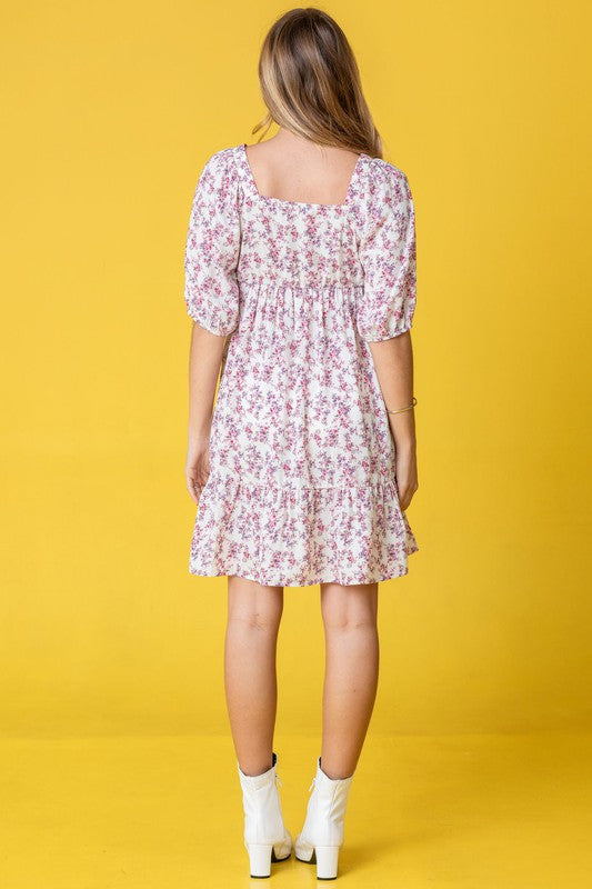 Ditsy Floral Squared Neck Mini Dress