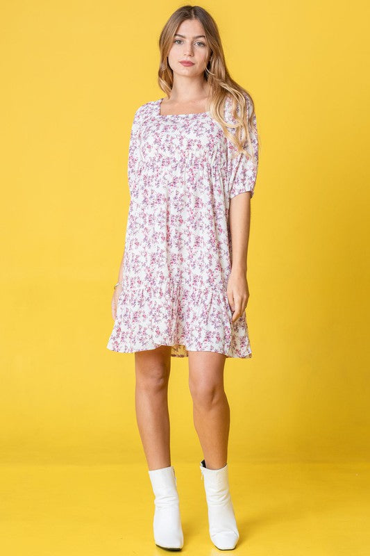 Ditsy Floral Squared Neck Mini Dress