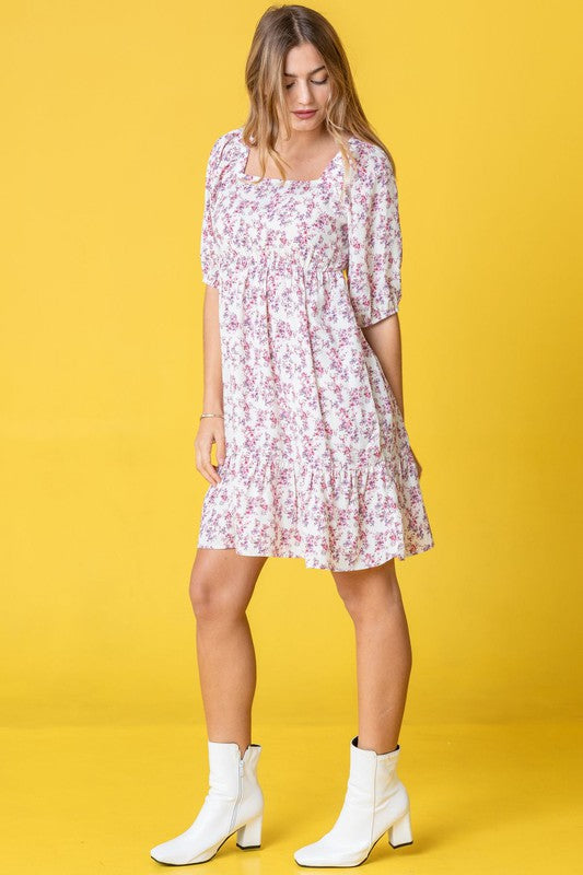 Ditsy Floral Squared Neck Mini Dress