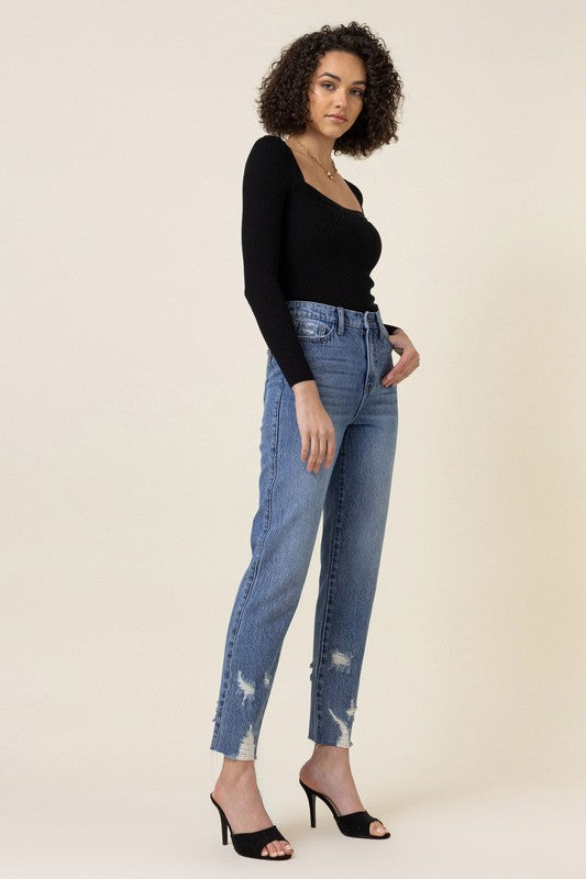 High Waisted Straight Leg Jean