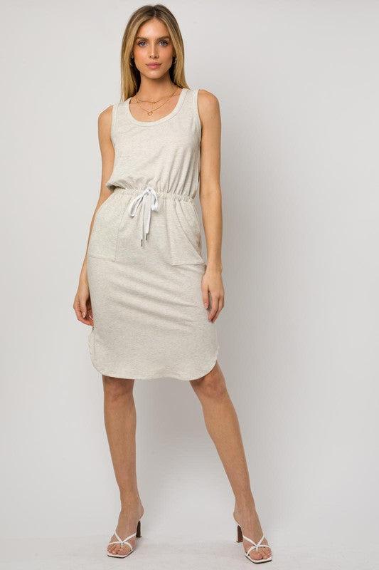 Sleeveless Scoop Neck Elastic Waist Mini Dress - Azoroh