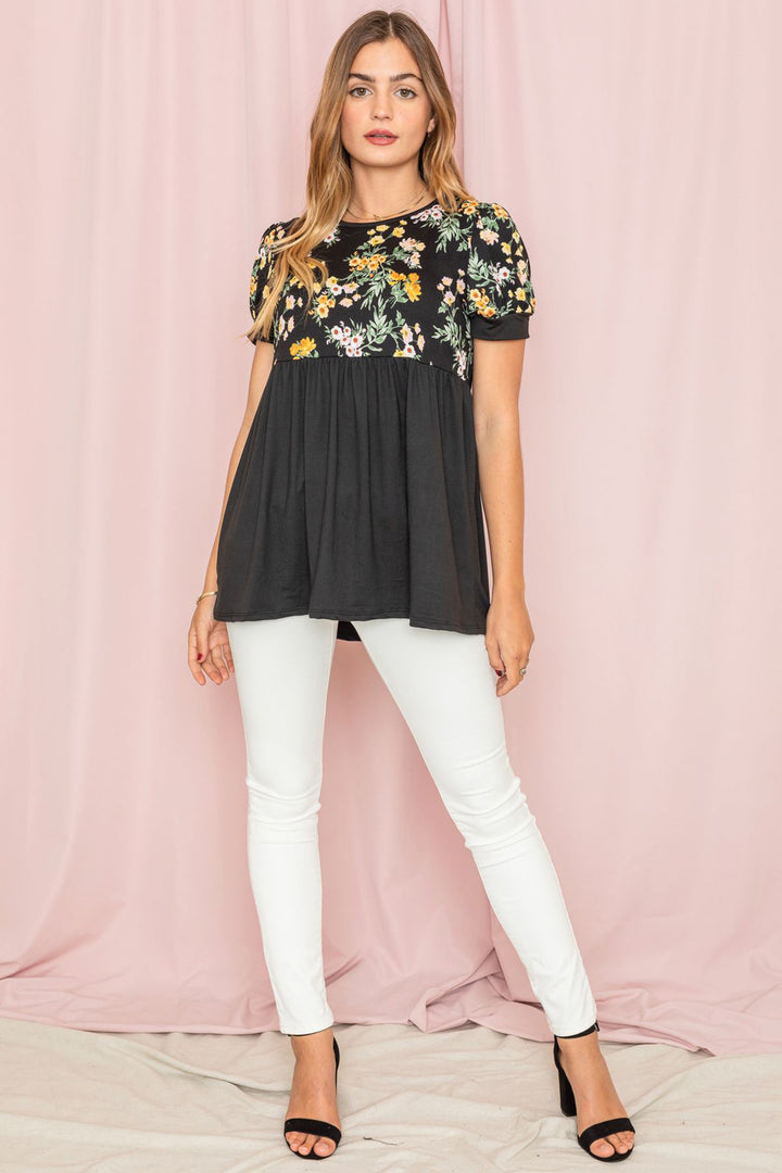 Baby Doll Floral Puff Sleeve Tunic