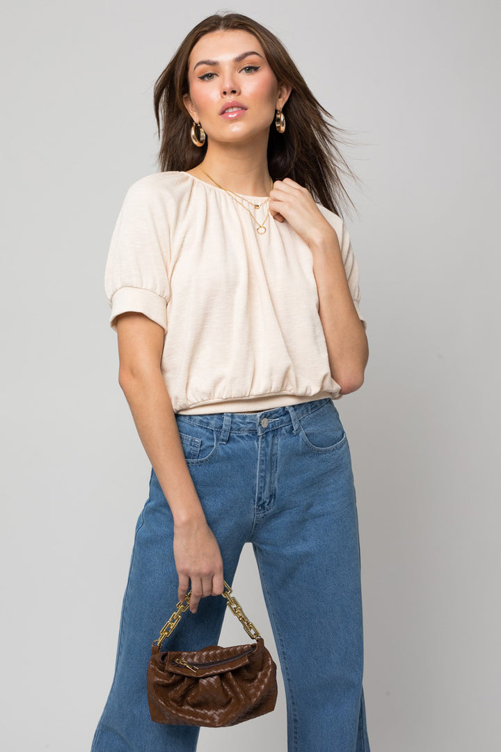 Shirring Neck Rib Top