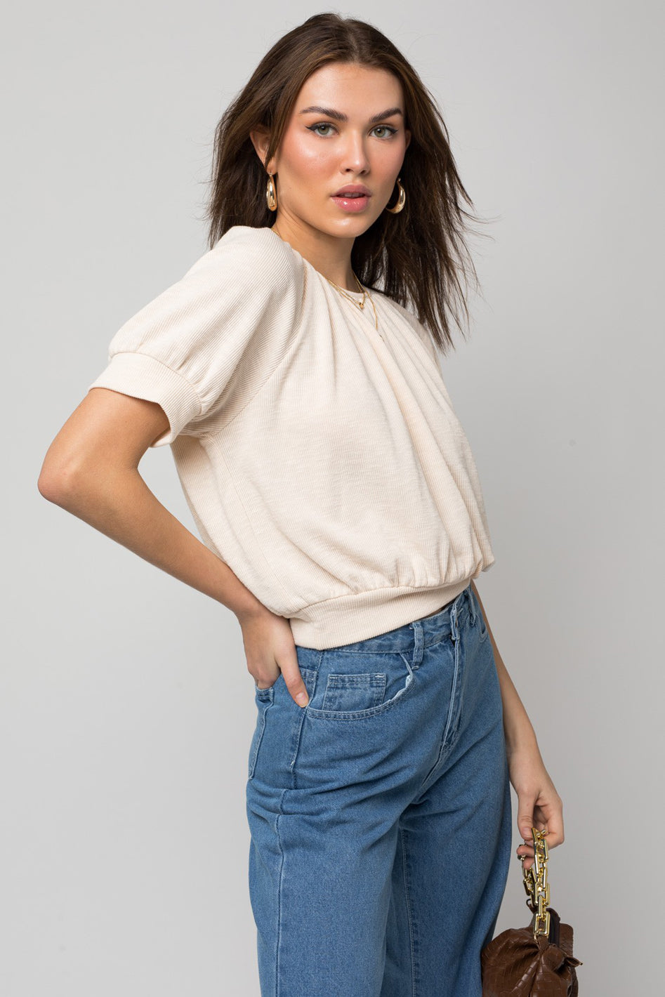 Shirring Neck Rib Top