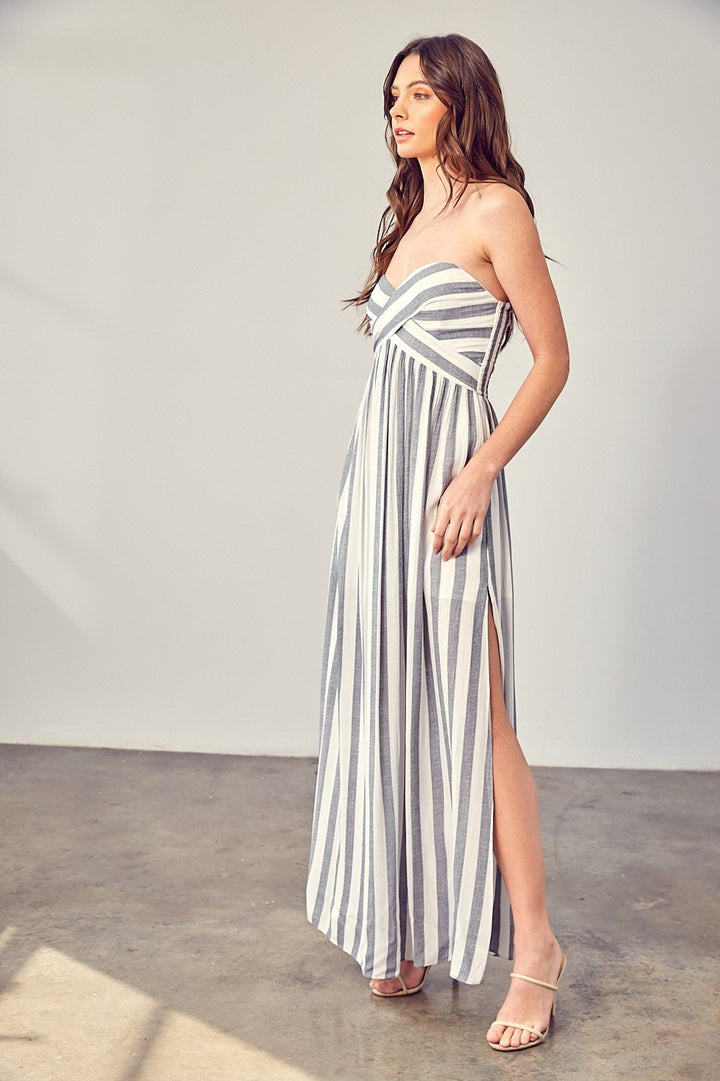 Stripe Print Tube Maxi Dress - Azoroh