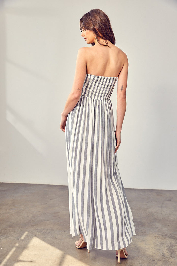 Stripe Print Tube Maxi Dress - Azoroh