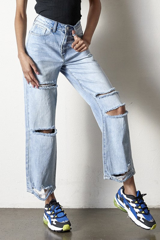 Destroyed Straight Jeans