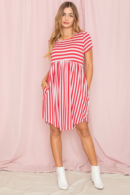 Short Sleeve Stripe Mini Dress