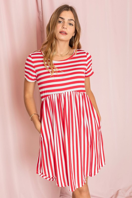 Short Sleeve Stripe Mini Dress