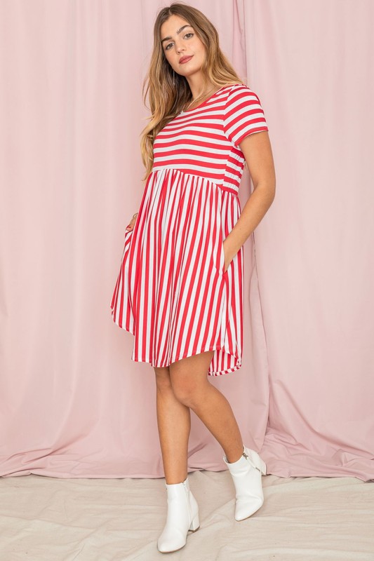 Short Sleeve Stripe Mini Dress