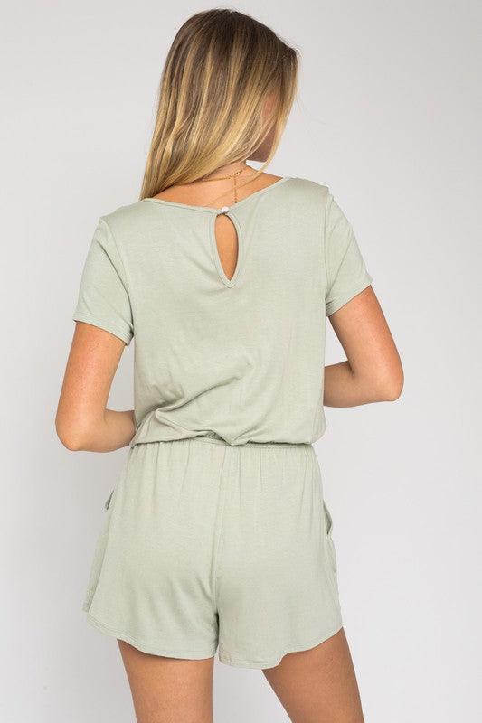 S/S V-Neck Front Overlap Romper - Azoroh