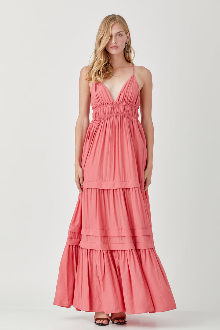 Shirred Ruffle Folded Detail Maxi Dress - Azoroh