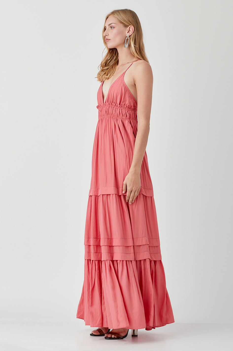 Shirred Ruffle Folded Detail Maxi Dress - Azoroh