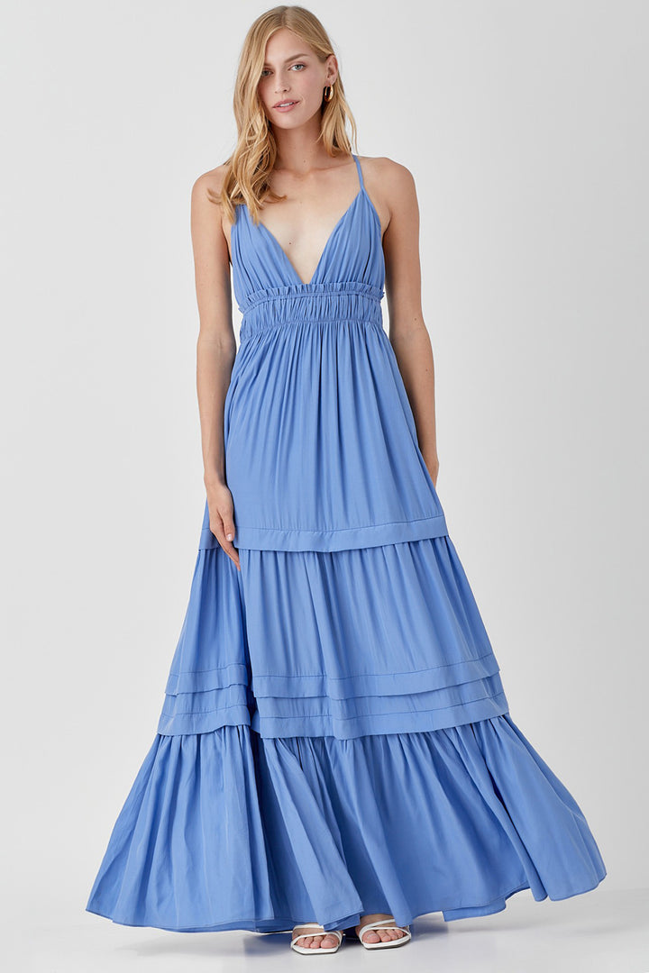 Shirred Ruffle Folded Detail Maxi Dress - Azoroh