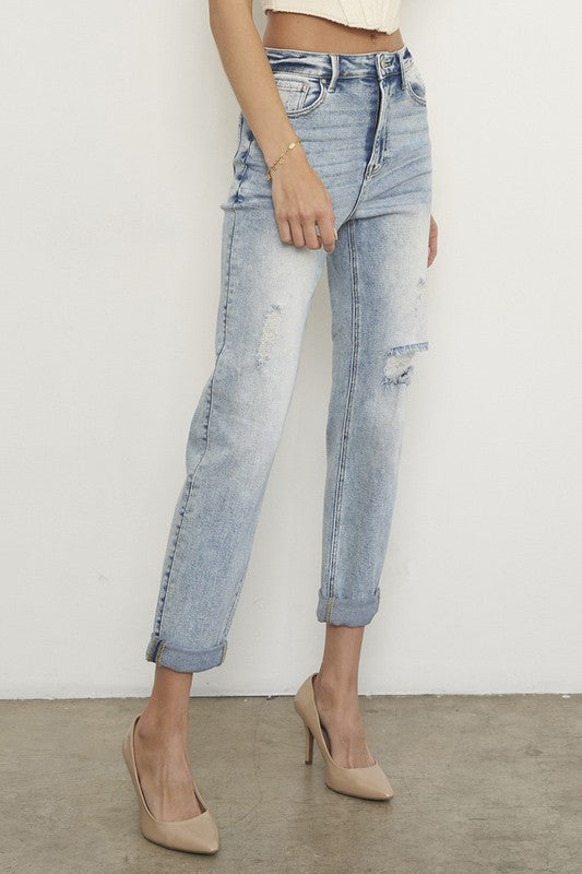 High Rise Ripped Girlfriend Jeans