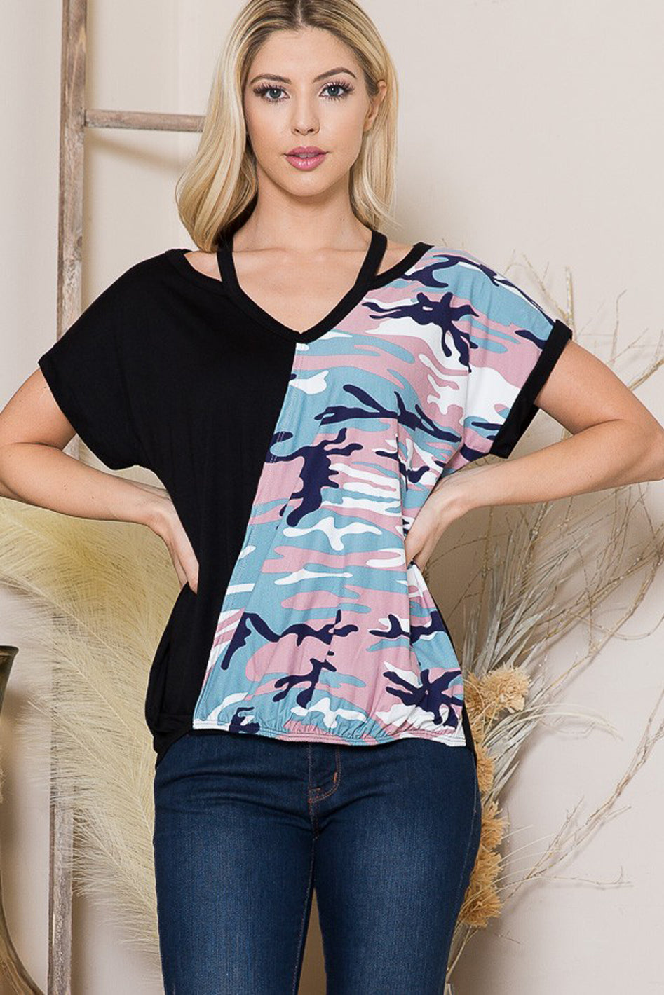 Cold Shoulder Wrap Front Top