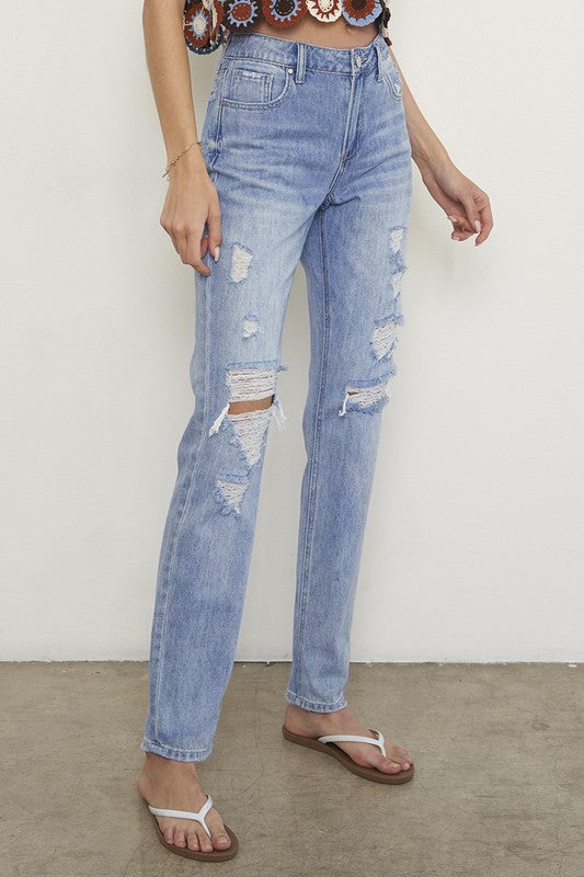 Distressed Straight Jeans