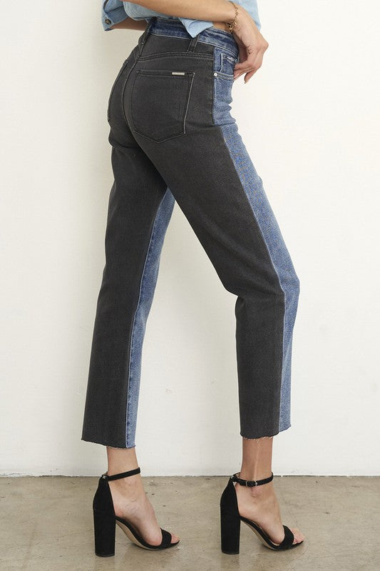 High Waist Black Denim Combo Jeans