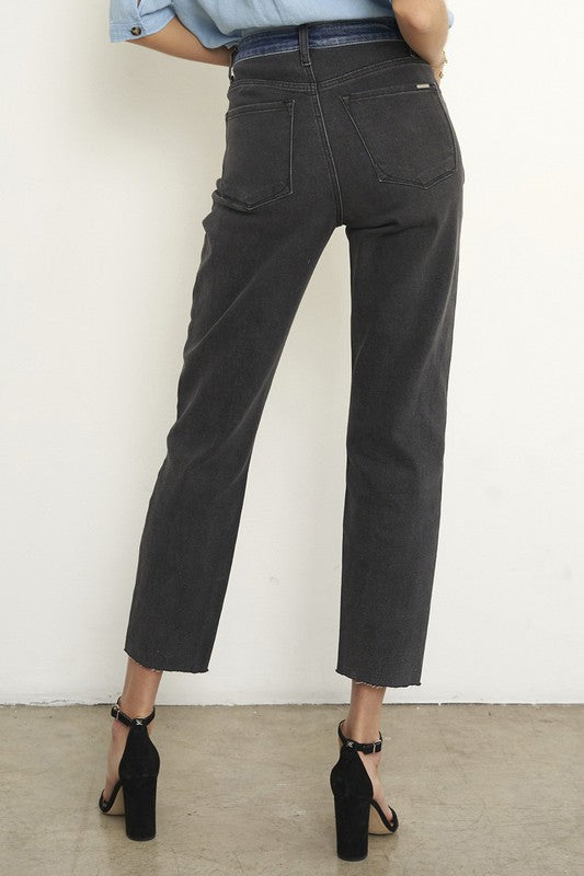 High Waist Black Denim Combo Jeans