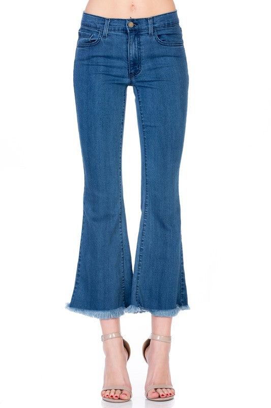 Mid-Rise Crop Flare Leg Denim Ankle Jeans pants