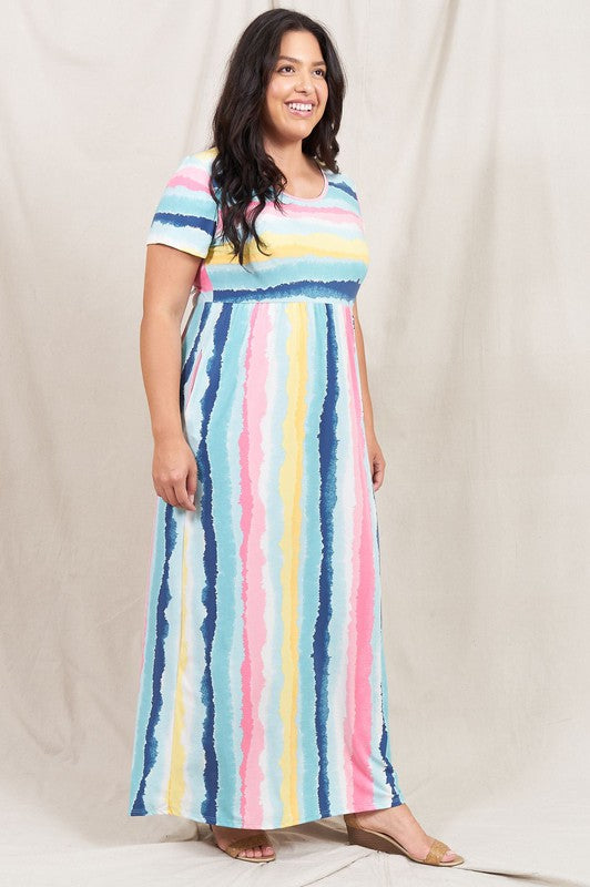 Water Color Short Sleeve Maxi Dress