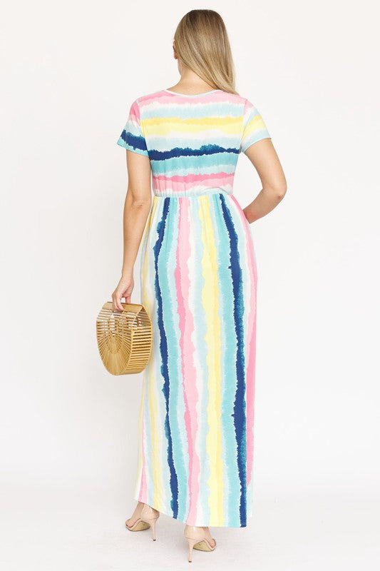 Water Color Short Sleeve Maxi Dress