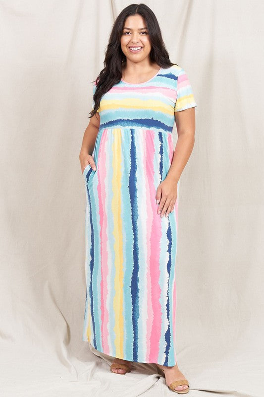 Water Color Short Sleeve Maxi Dress