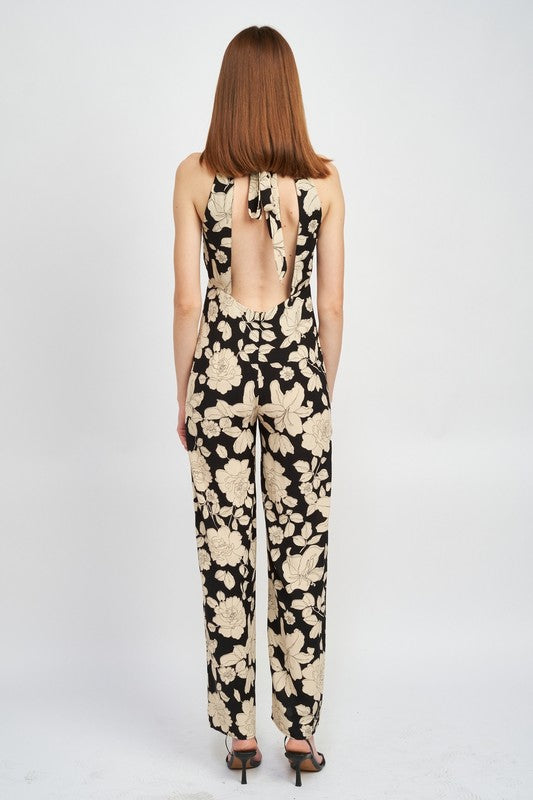 FLORAL HALTERNECK JUMPSUIT WITH OPEN BACK