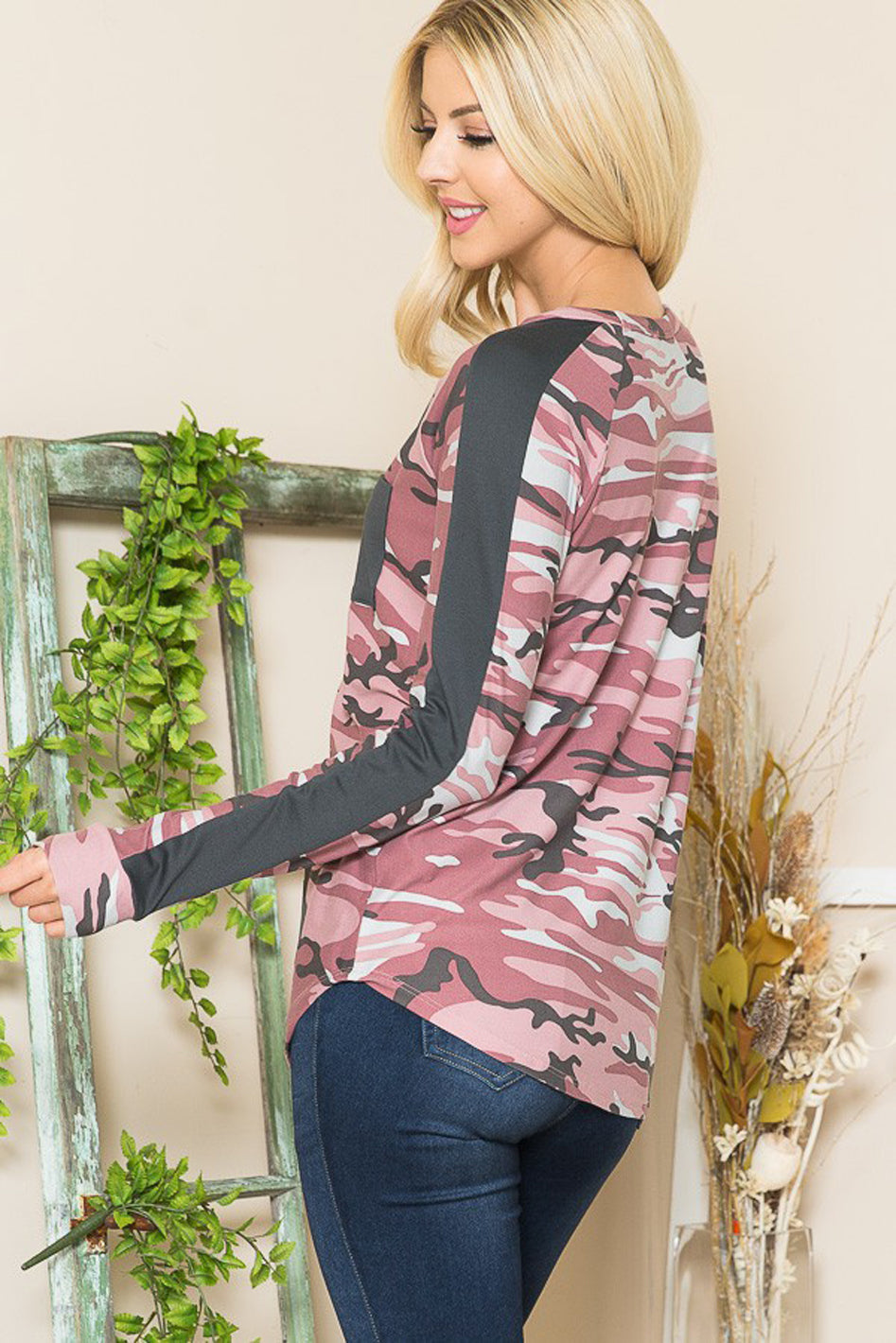 Camouflage Print Pocket Top