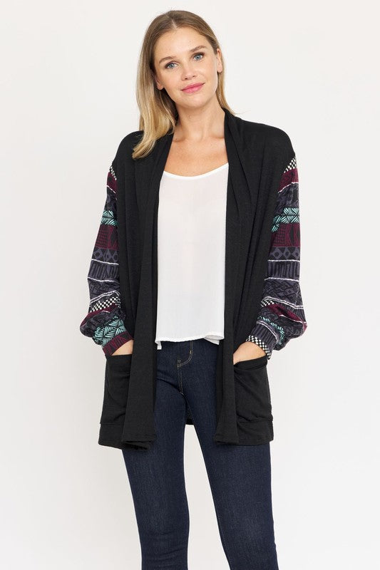 Bishop Sleeve Open Cardigan With Pockets