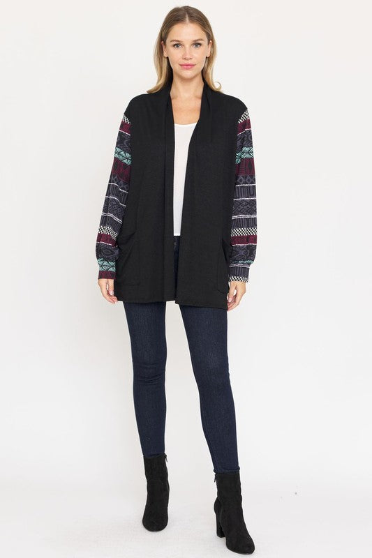 Bishop Sleeve Open Cardigan With Pockets