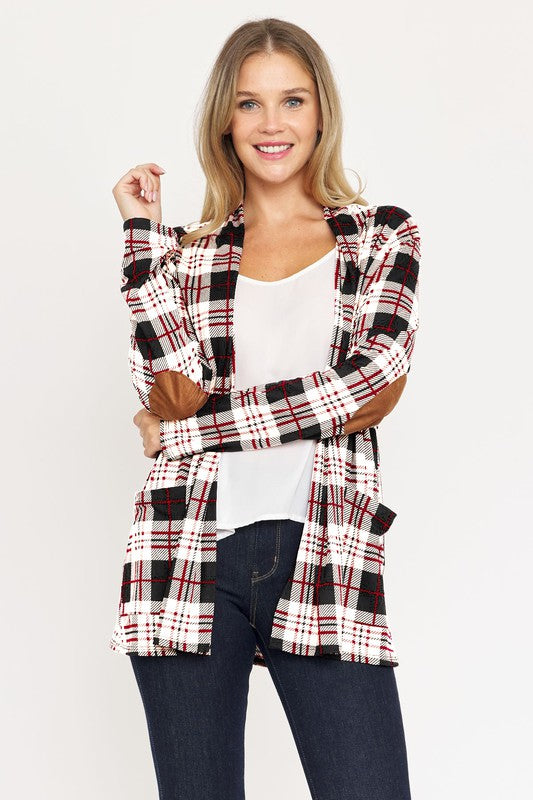 Plaid Contrast Elbow Patch Cardigan