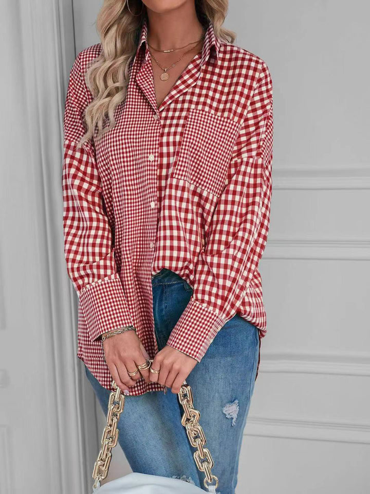 Plaid button up top