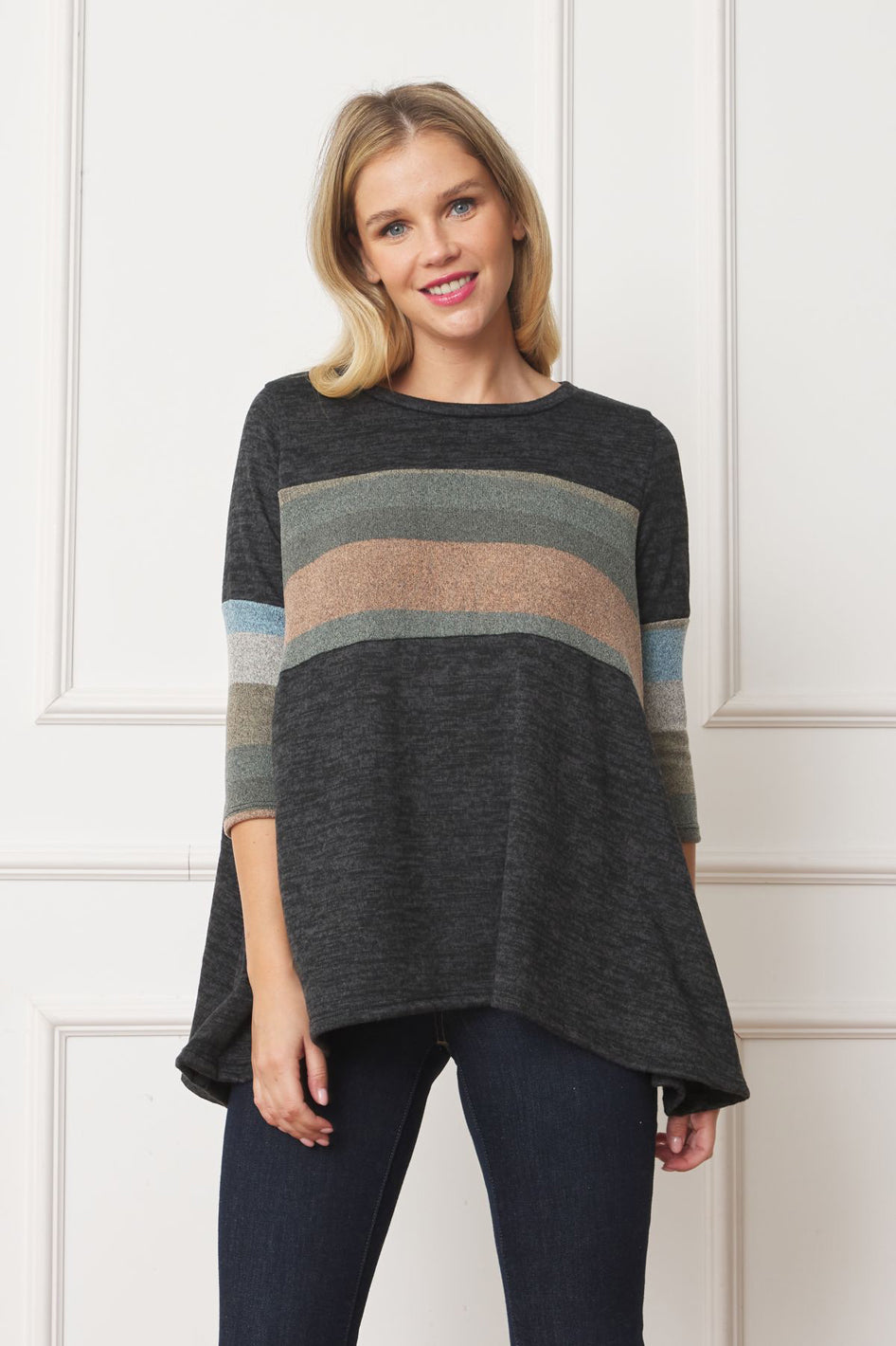 Knit Stripe Panel A Line Tunic