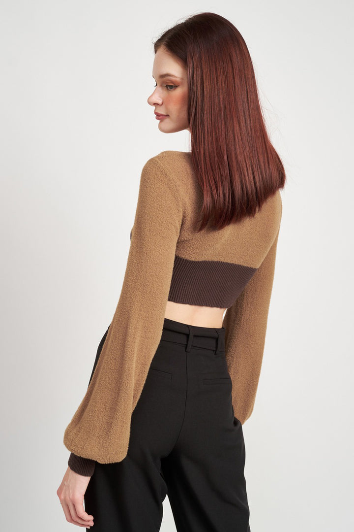 Contrast Knit Rib Cropped Top - Azoroh