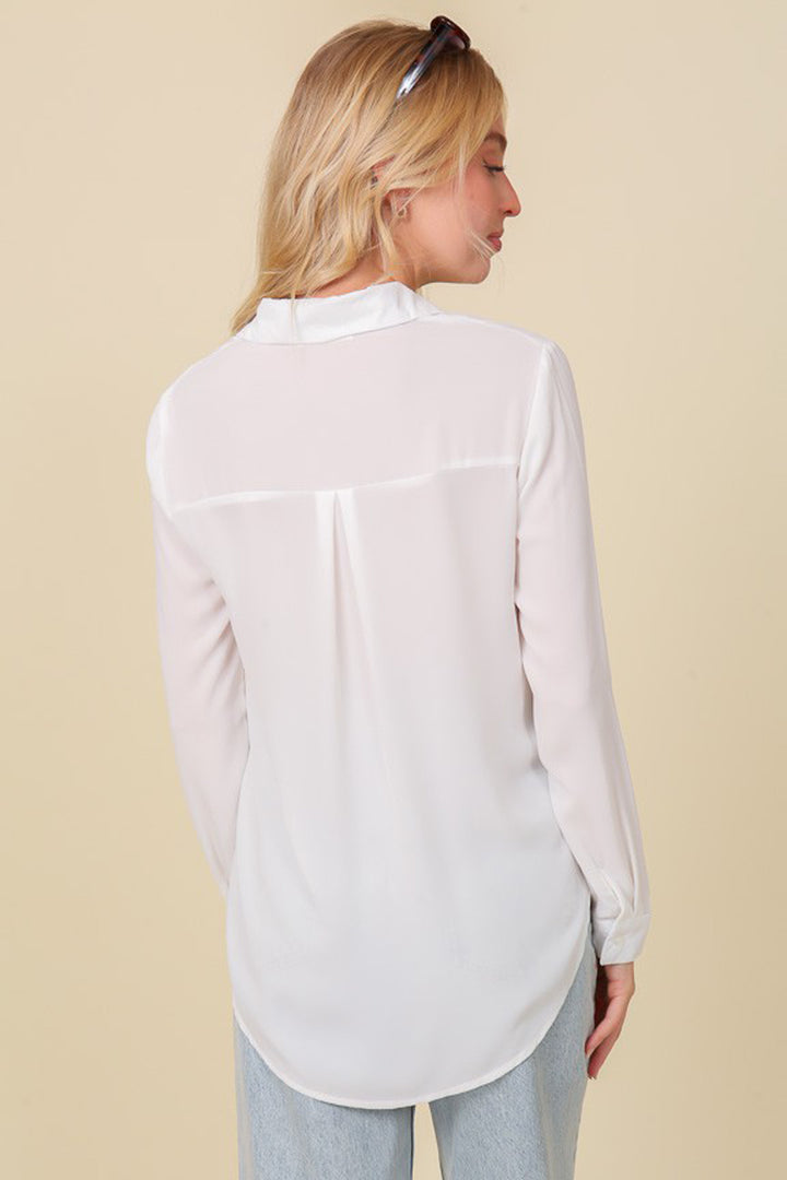 Oversized Long Sleeve Button Down Chiffon Blouse - Azoroh