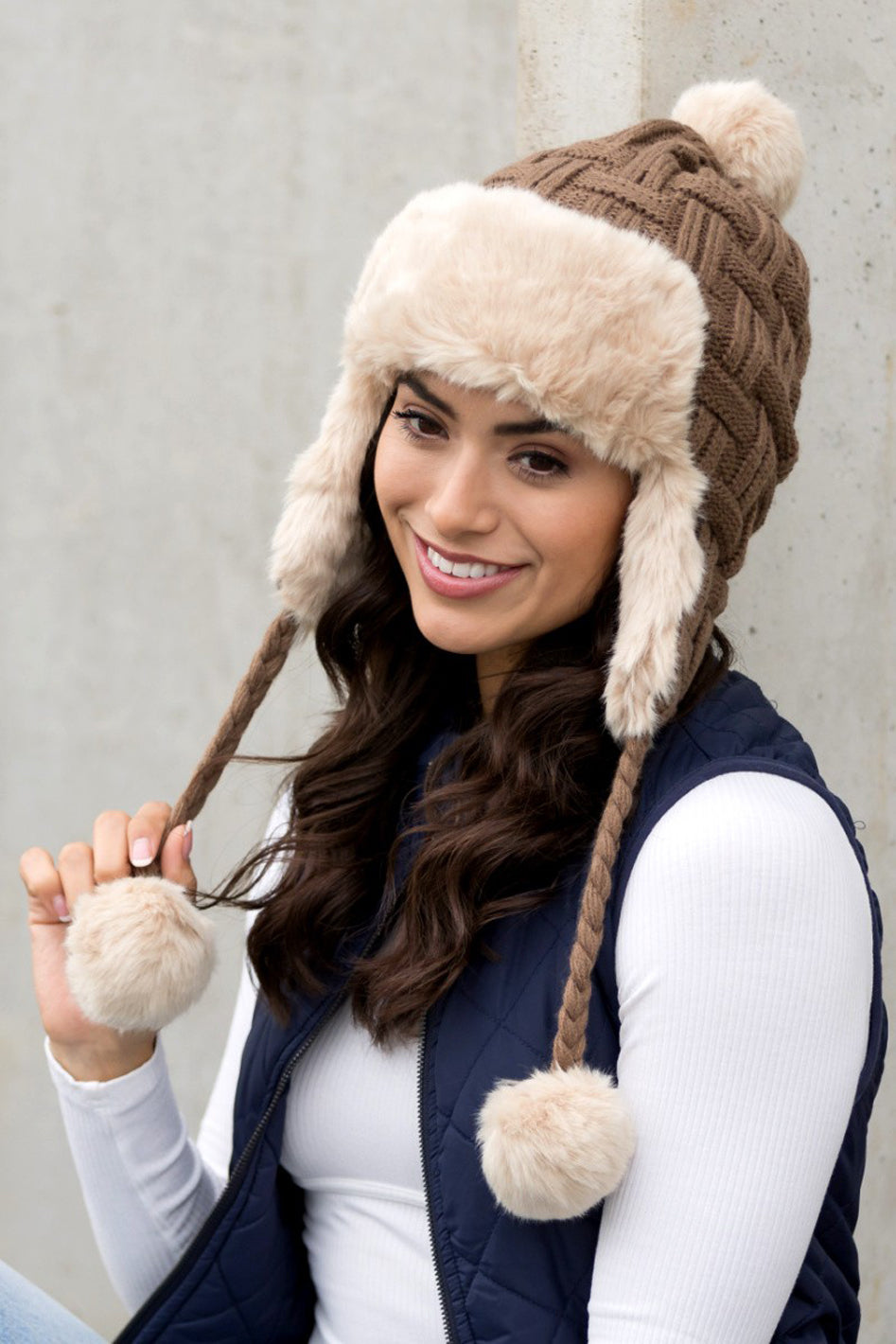 Cable Weave Pom Trapper Hat - Azoroh